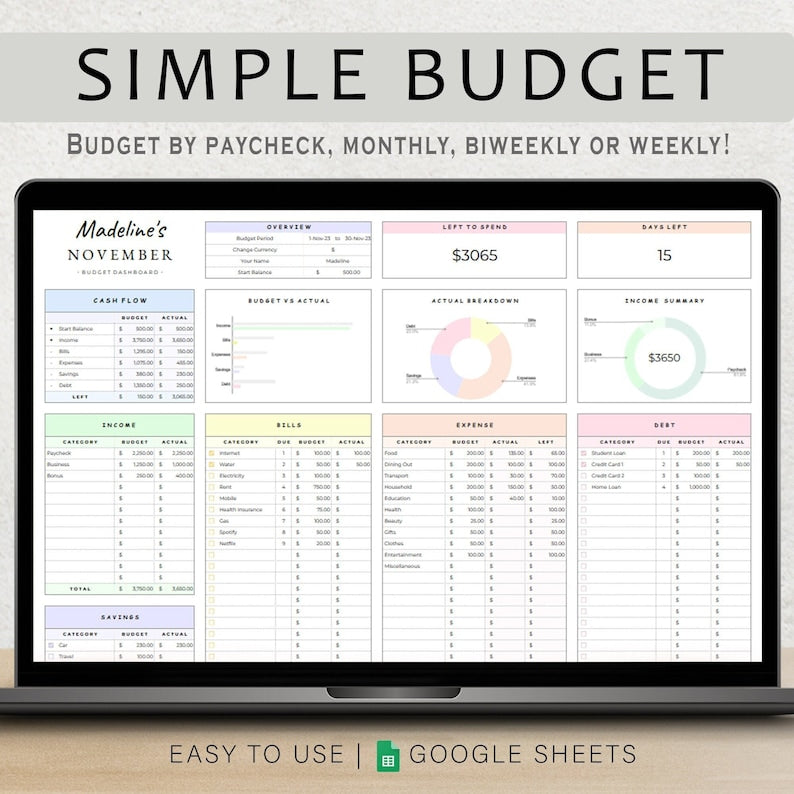 All-In-One Google Sheets Budget Planner + Smart Dashboard  Monthly, Weekly & Paycheck Budgeting — Savings, Bills, Expenses & Debt Tracking