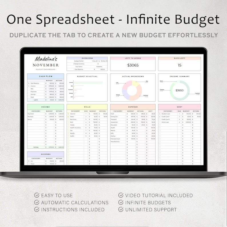 All-In-One Google Sheets Budget Planner + Smart Dashboard  Monthly, Weekly & Paycheck Budgeting — Savings, Bills, Expenses & Debt Tracking